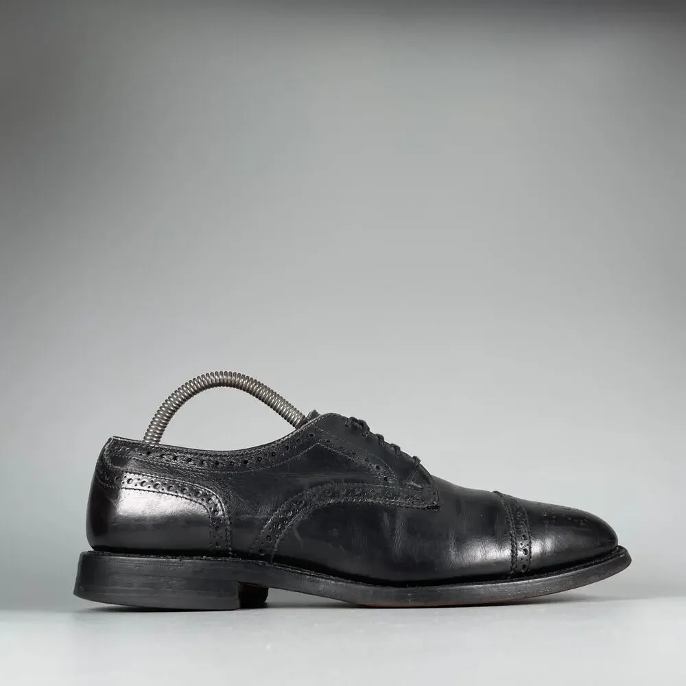 Allen Edmonds Sanford Mens 7.5 D Black Leather Wingtip Cap Toe Oxford Dress Shoe